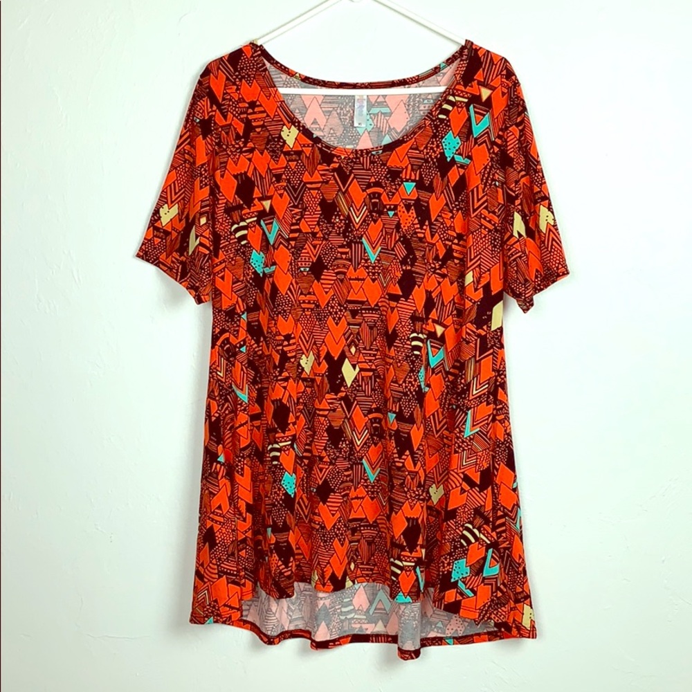 LuLaRoe Orange Black Geometric Top Shirt Size XL